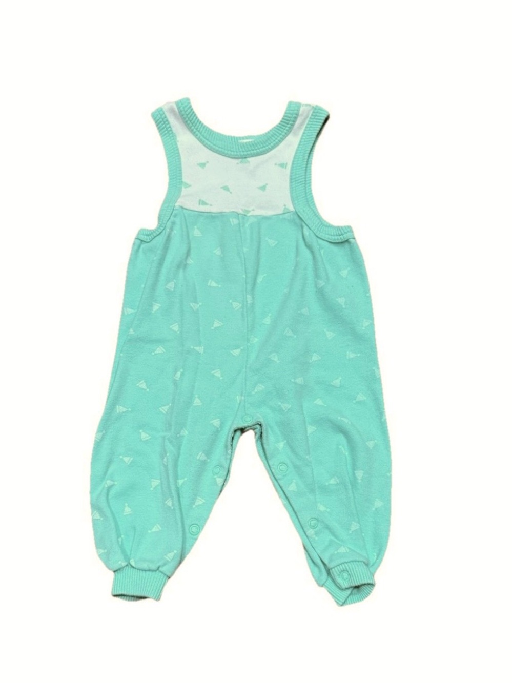 Vintage 90s Aqua Sailboat Romper Baby Boy Girl Size 6 Mo Sleeveless